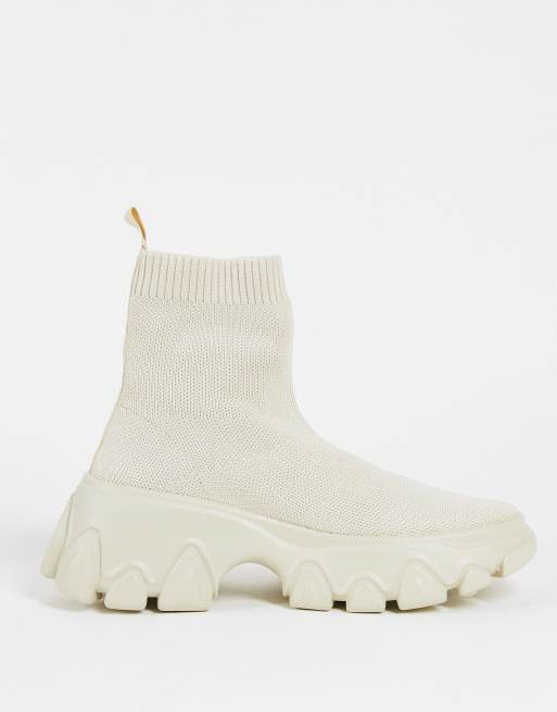 ASOS DESIGN - Decent - Sock sneakers met dikke zool in naturel