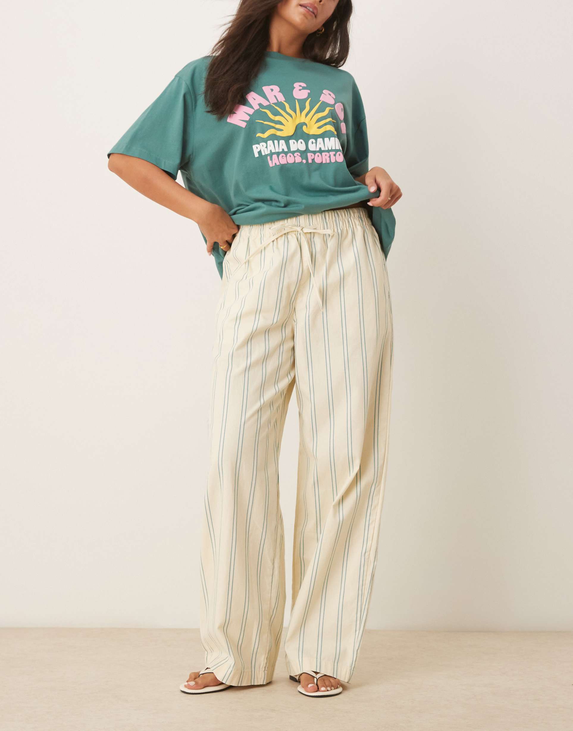 asos design deck chair stripe pull-on pants in yellow
