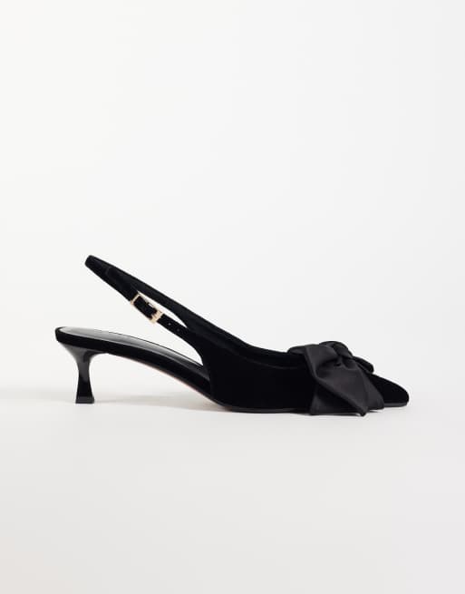 ASOS DESIGN décolleté slingback con dettaglio fiocco in velluto nero, 1 di 4