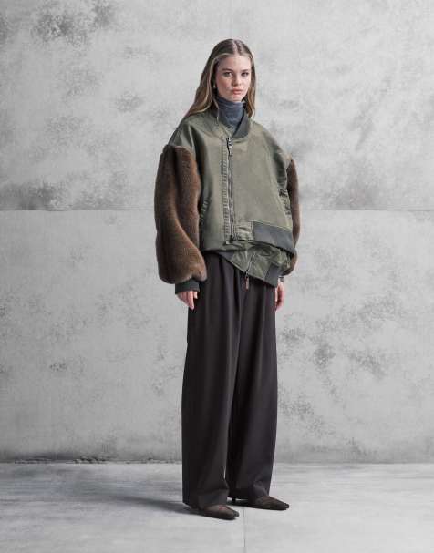 ASOS DESIGN – DECON 2.0 – Bomberjacke in Khaki mit Ärmeln aus Kunstpelz - view 1