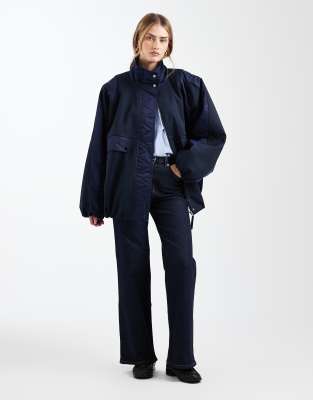 Asos Design Decon 2.0 Spliced Bomber Jacket In Blue