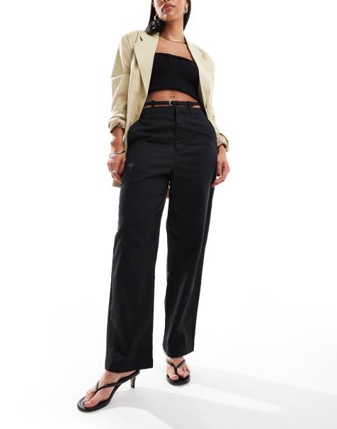 ASOS DESIGN Decon belt pants with linen in black - view 1