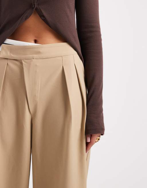 ASOS DESIGN DECON tailored wide leg deconstructed contrast waistband pants in cumin