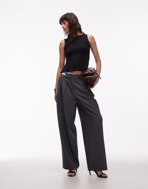 ASOS DESIGN DECON tailored wide leg deconstructed contrast waistband trousers in grey