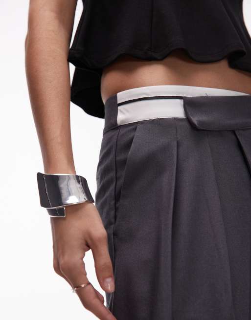 ASOS DESIGN DECON tailored wide leg deconstructed contrast waistband trousers in grey, 5 of 5