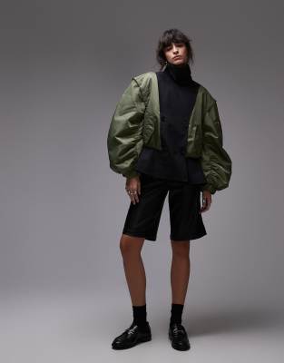 Asos Design Deconstructed Bomber Jacket In Khaki-green