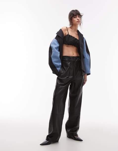 ASOS DESIGN - Deconstructed broek met riem in zwart imitatieleer - view 1