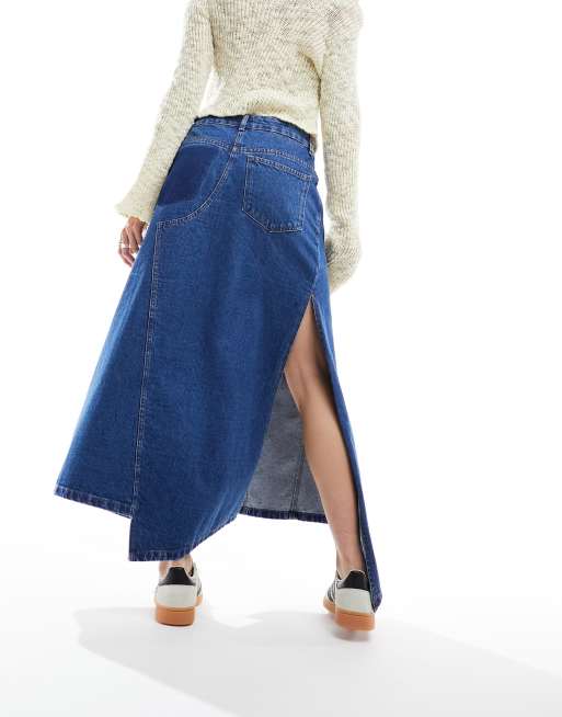 ASOS DESIGN DECONSTRUCTED denim midi skirt in midwash blue