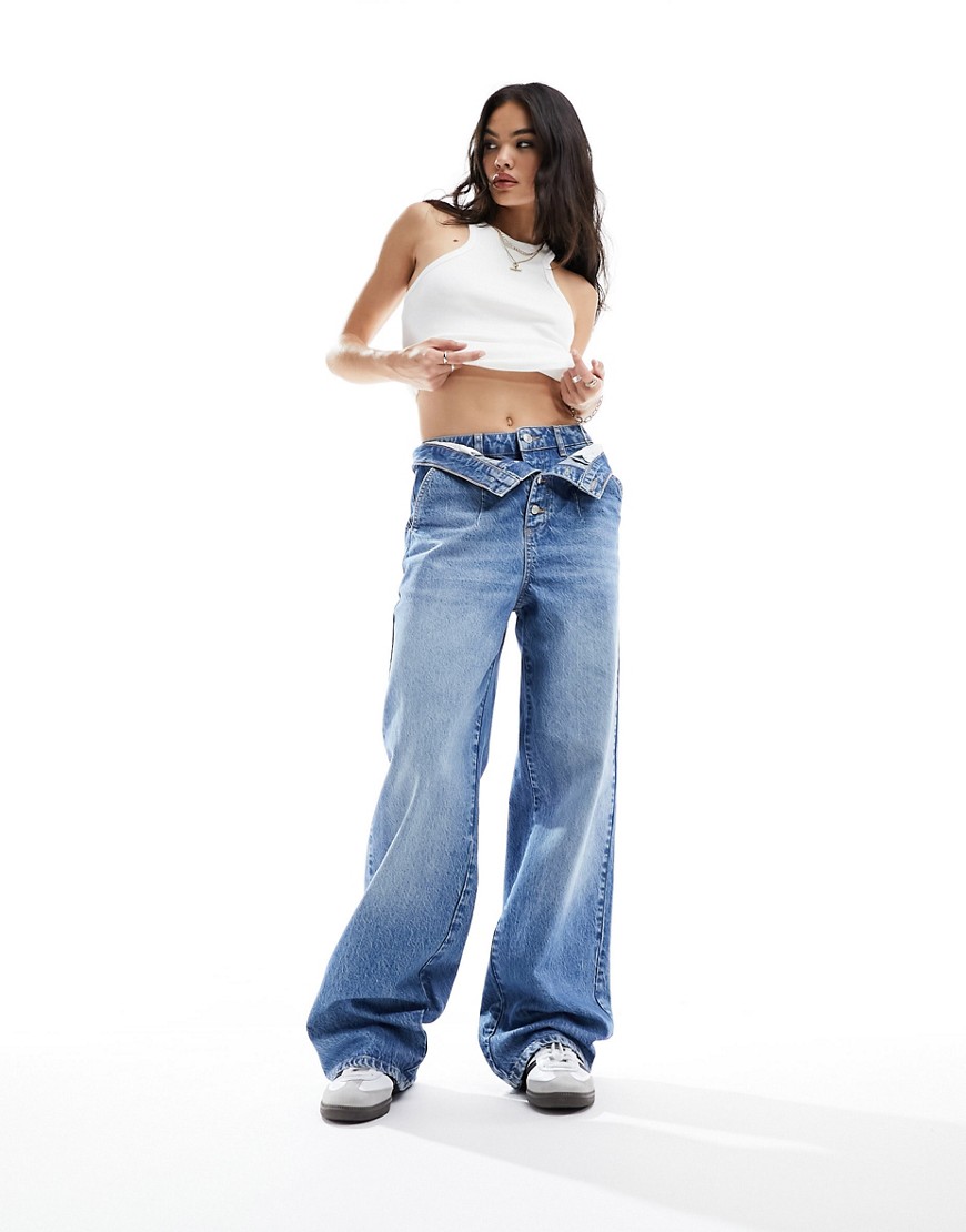 ASOS DESIGN 'DECONSTRUCTED' double waistband jean in blue