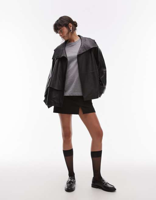 ASOS DESIGN deconstructed faux leather jacket in black, 2 of 5