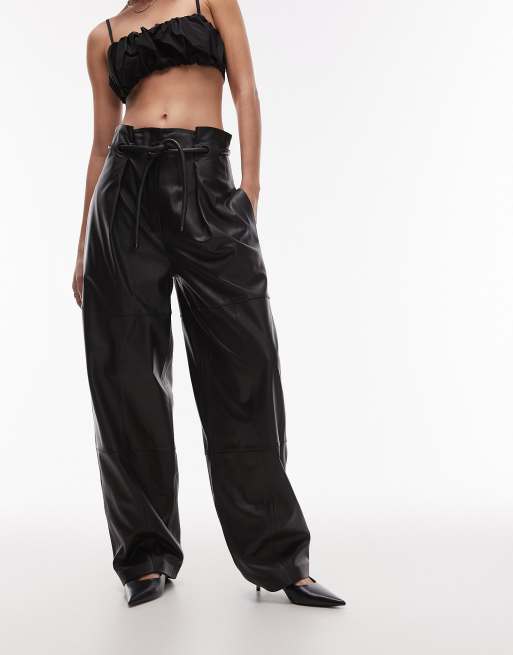 ASOS DESIGN deconstructed leather belted trouser in black