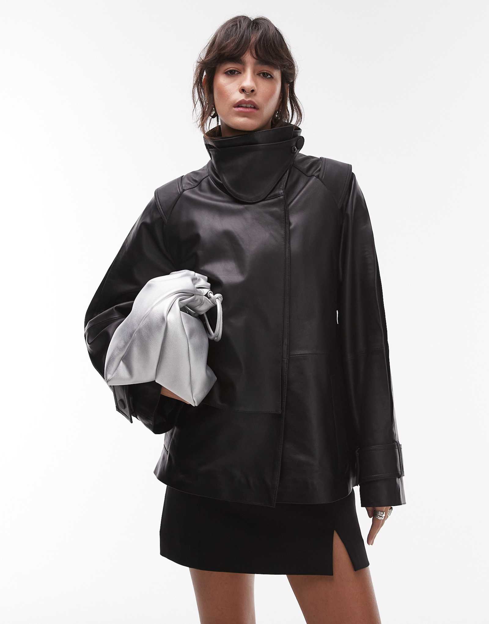Кожаная куртка ASOS DESIGN в стиле деконструктивизма черного цвета