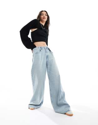 ASOS DESIGN deconstructed double waistband jean in blue