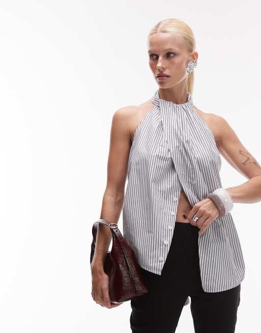ASOS DESIGN deconstructed sleeveless shirt in stripe
