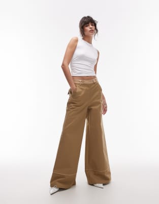 Asos Design Deconstructed Wide Leg Pants In Stone-neutral