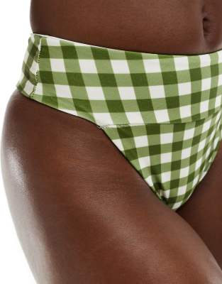 Asos Design Deep Band Ultra High Leg High Waist Bikini Bottoms In Green