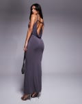 [ASOS DESIGN] ASOS DESIGN deep cowl back maxi dress with knotted strap detail in slate-Grey L Slate