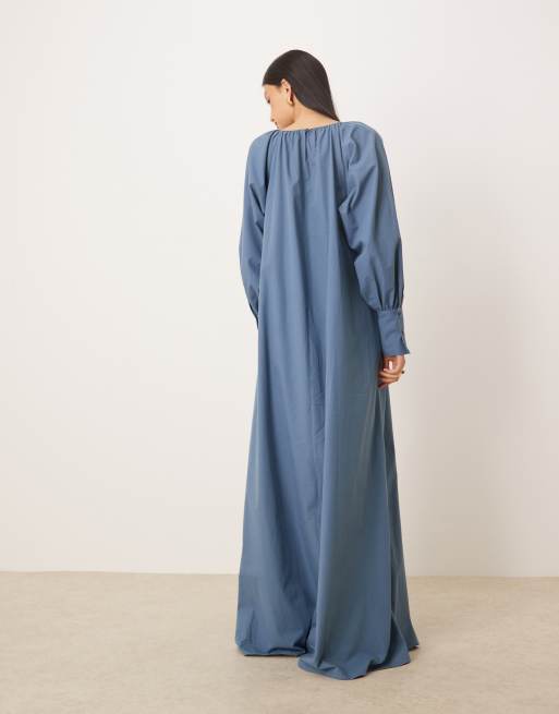 ASOS DESIGN deep cuff maxi dress in steel blue, 3 of 4