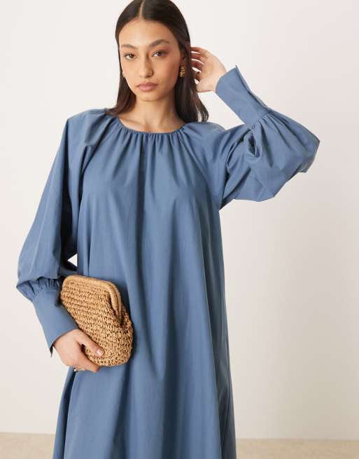ASOS DESIGN deep cuff maxi dress in steel blue, 4 of 4