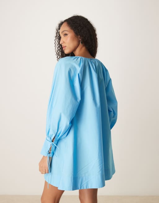 ASOS DESIGN deep cuff mini dress in blue, 4 of 4