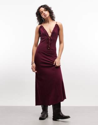 ASOS DESIGN mesh seam detail strappy cami maxi dress in brown with contrast  lining | Smart Closet