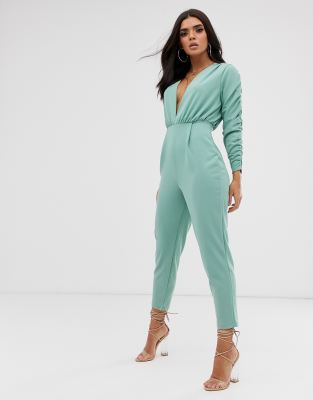 plunging jumpsuit with sleeves