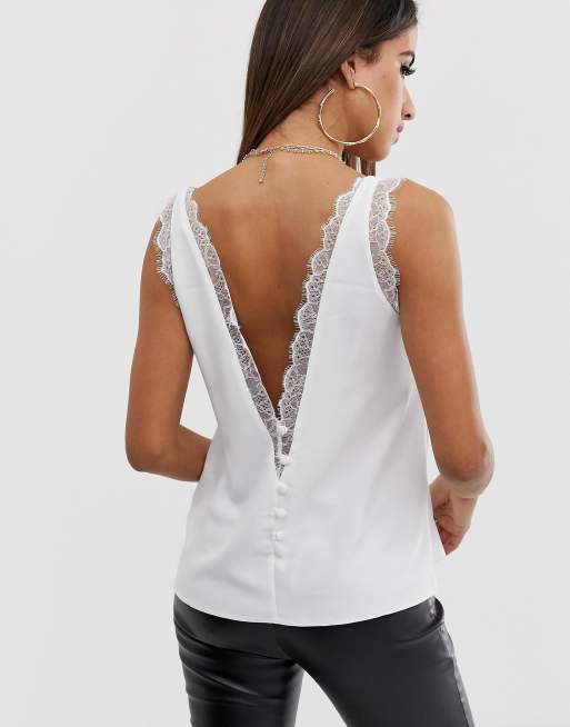 ASOS DESIGN deep plunge lace insert camisole vest, 2 of 4