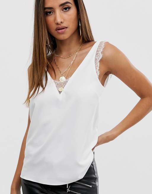 ASOS DESIGN deep plunge lace insert camisole vest, 3 of 4