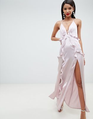 satin plunge maxi dress