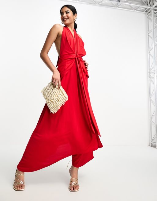 Asos red halter store neck dress