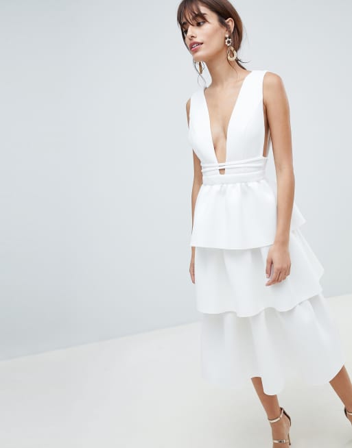 DESIGN plunge tiered midi prom | ASOS