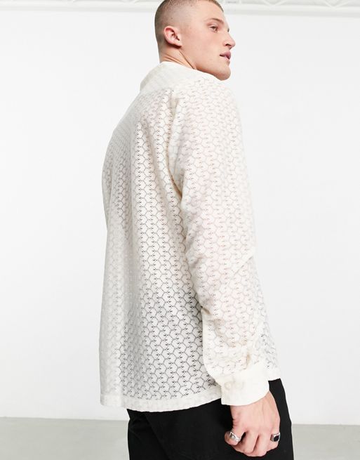 ASOS Regular Fit Lace Shirt With Revere Collar in White for Men