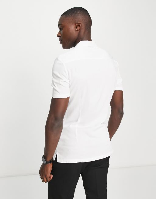 ASOS DESIGN deep revere muscle viscose shirt in white | ASOS