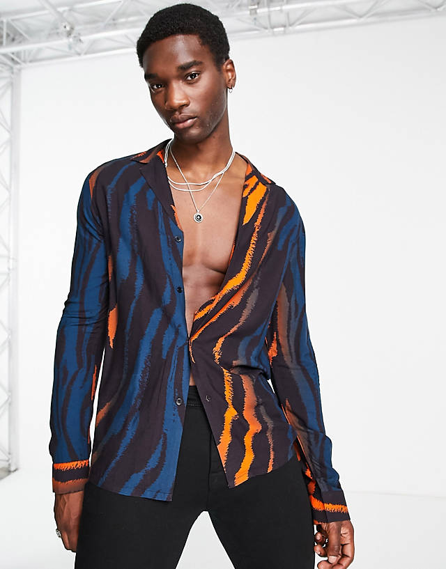 ASOS DESIGN - deep revere shirt in multi colour zebra print