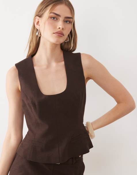ASOS DESIGN deep scoop neckline tailored top in - view 1