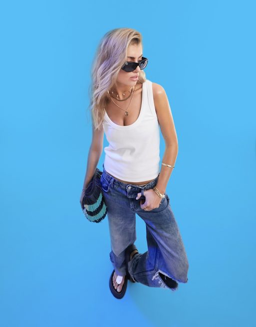 ASOS DESIGN deep scoop vest in white