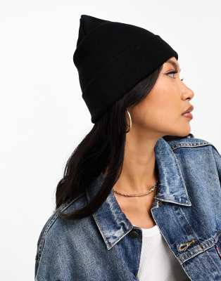 Asos Design Deep Turn Up Beanie In Black