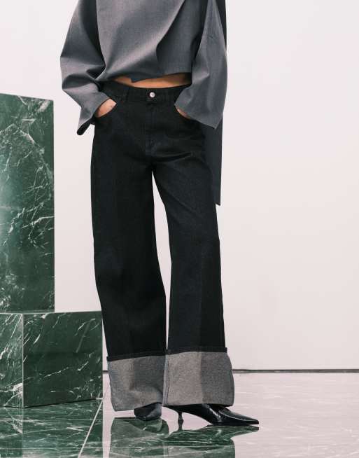 ASOS DESIGN deep turn up jean in black, 3 of 5