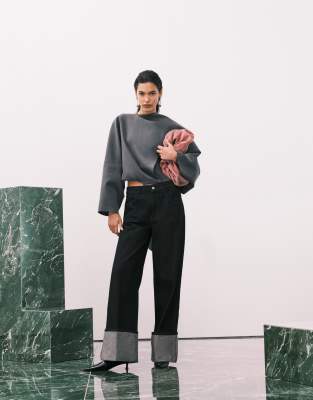 Asos Design Deep Turn-up Jeans In Black