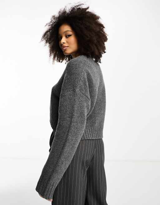 美品✨エンフォルド　23AW　CROPPED WIDE ARM PULLOVER Jumppmile Women Crop Sweater V Neck Long Sleeve Knit Top Rib