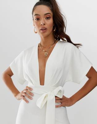 asos design deep v pep hem midi dress