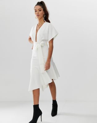 asos design deep v pep hem midi dress