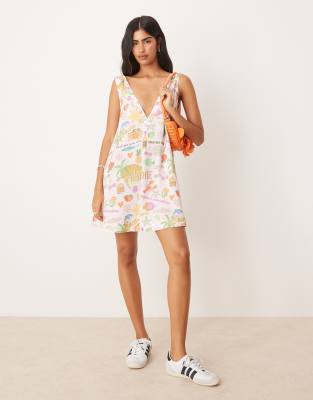 Asos Design Deep V Shift Dress In Multi
