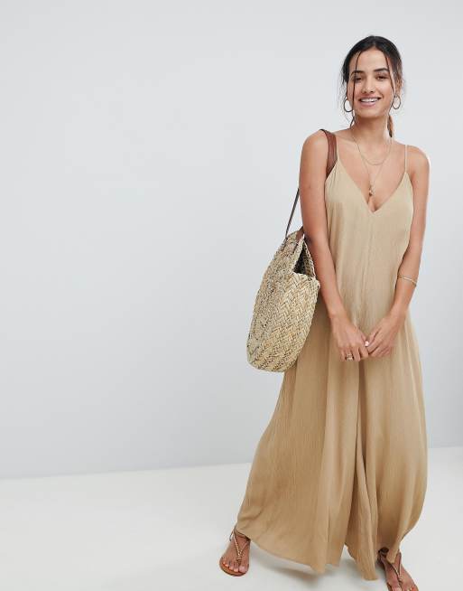 asos design cowl back strappy drape midaxi in olive