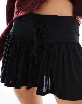 Asos Design Deep Waistband Low Rise Micro Mini Skort In Black