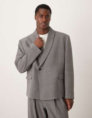 Asos Design Deep Wrap Double Breasted Boxy Suit Jacket In Gray