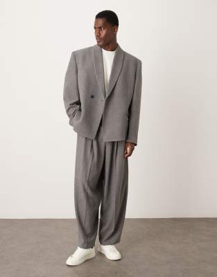 Asos Design Deep Wrap Double Breasted Boxy Suit Jacket In Gray