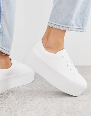 ASOS DESIGN Defender chunky flatform lace up trainers in white