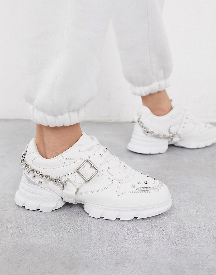 ASOS DESIGN Defiant chunky studded sneakers with chain in white