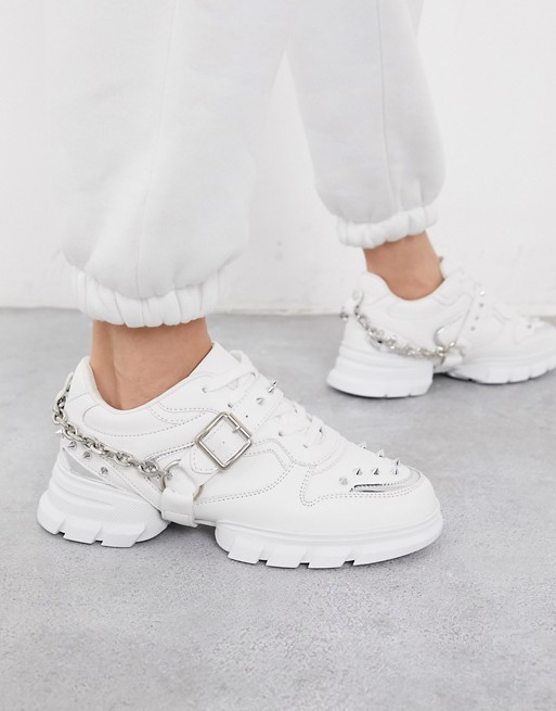 ASOS DESIGN Defiant chunky studded trainers with chain in white